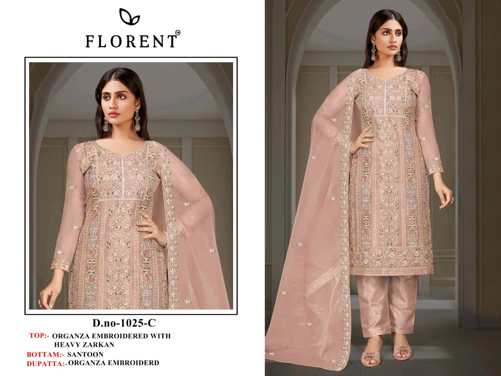 Florent 1025 A To D Organza Embroidered Pakistani Salwar Kameez